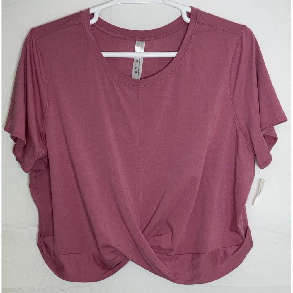 NWT Core IO Soft Cotton Knot Front Cropped Yoga T-Shirt Rose Pink Plus Size 3X